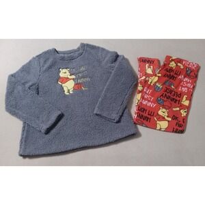 Disney Women's Long Sleeve 2 PC Winnie the Pooh Pajama Size 4-6 Small Gray Red